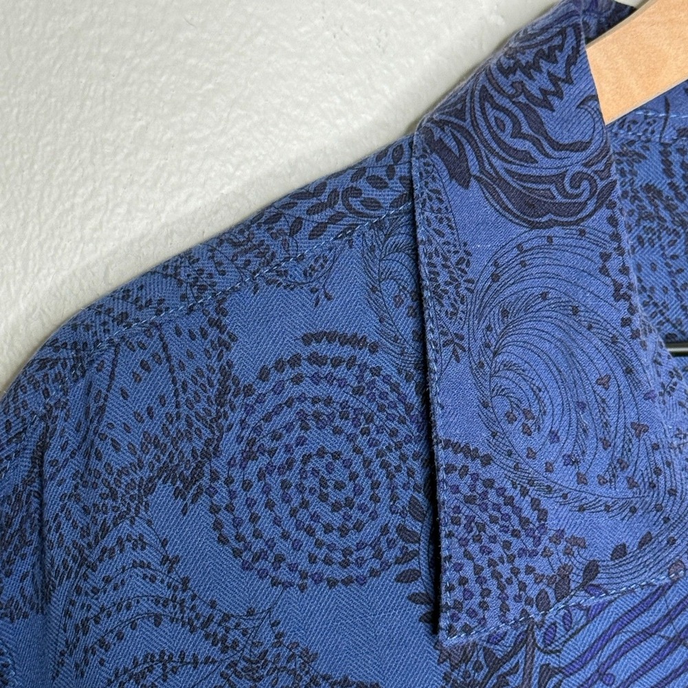 Vintage Silk Mens Button Up Camp Shirt XXL Blue Floral‎ Paisley Print Soft Event - Picture 7 of 9